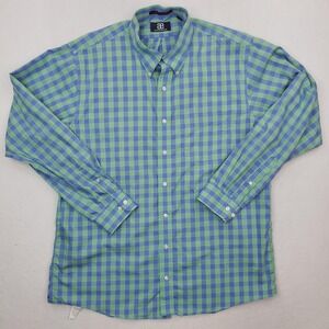 Allen Edmonds Shirt Mens XL Green Blue Gingham Check Plaid Button Down Easy Care